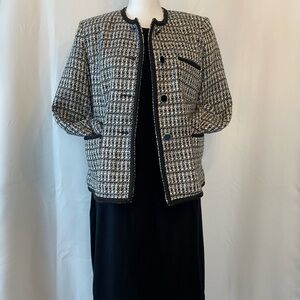 Womens Black White Classic Tweed Single Breasted Blazer SM Dark Academia Preppy